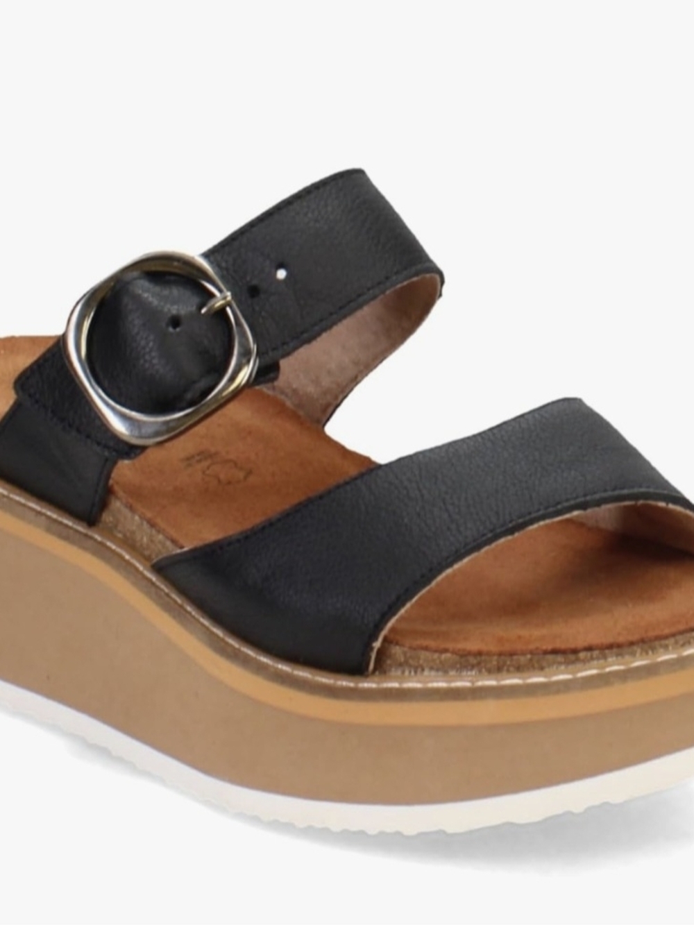 Naot Black Leather Wedge Slide with Buckle BNIB